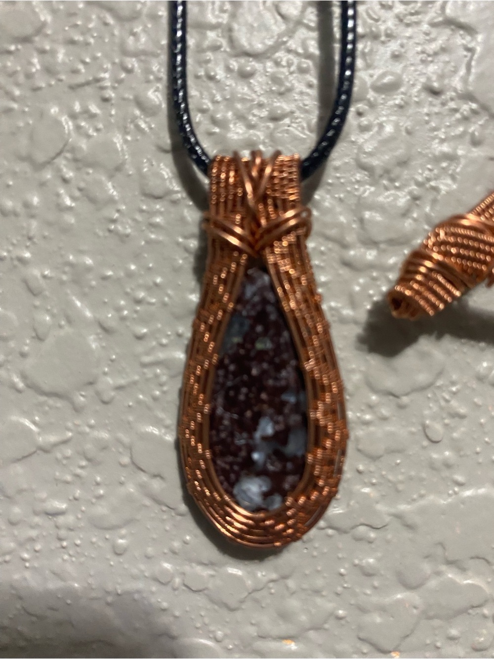 Handmade Copper Wire Wrapped Brown Teardrop Pendant Necklace